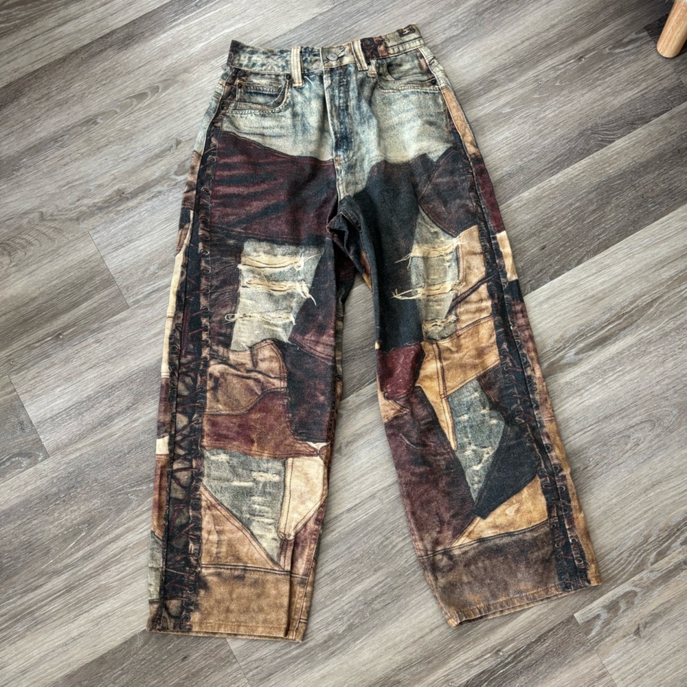 Acne Studios 3D Print Patchwork Distressed Wide-L… - image 2